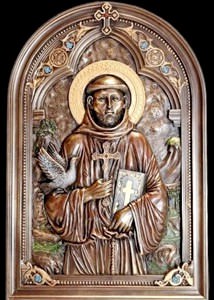 figur af Sankt Frans med due og bibel